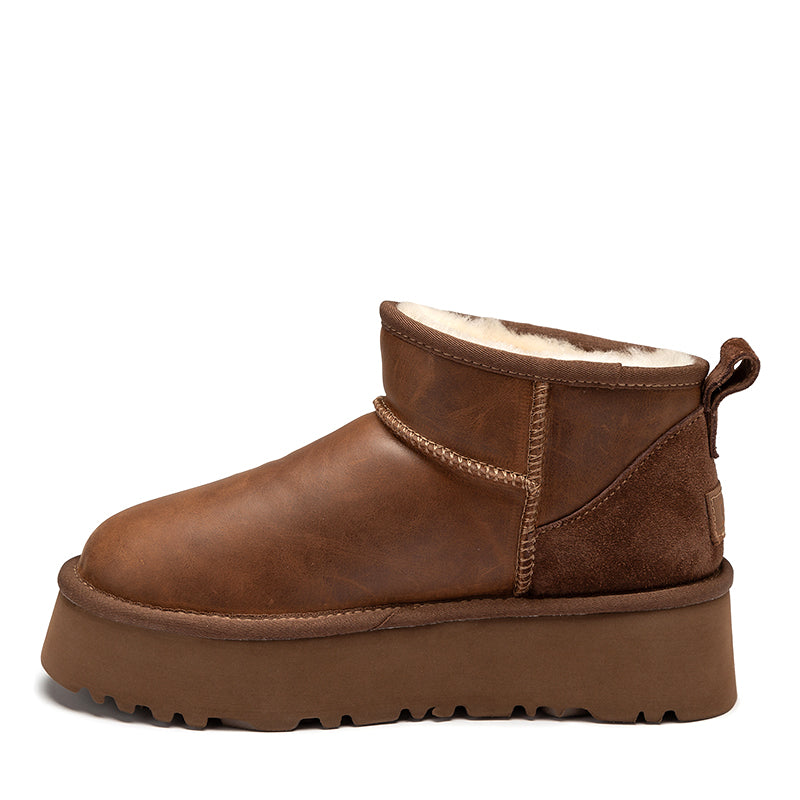 Platform Mini Oiled Leather Ugg Boots