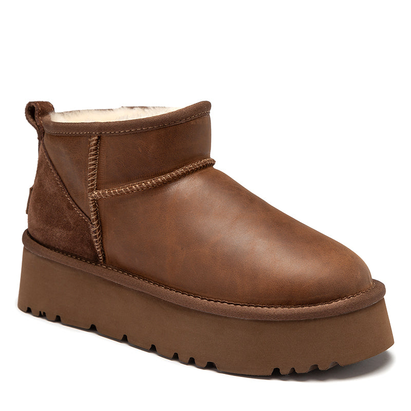 Platform Mini Oiled Leather Ugg Boots
