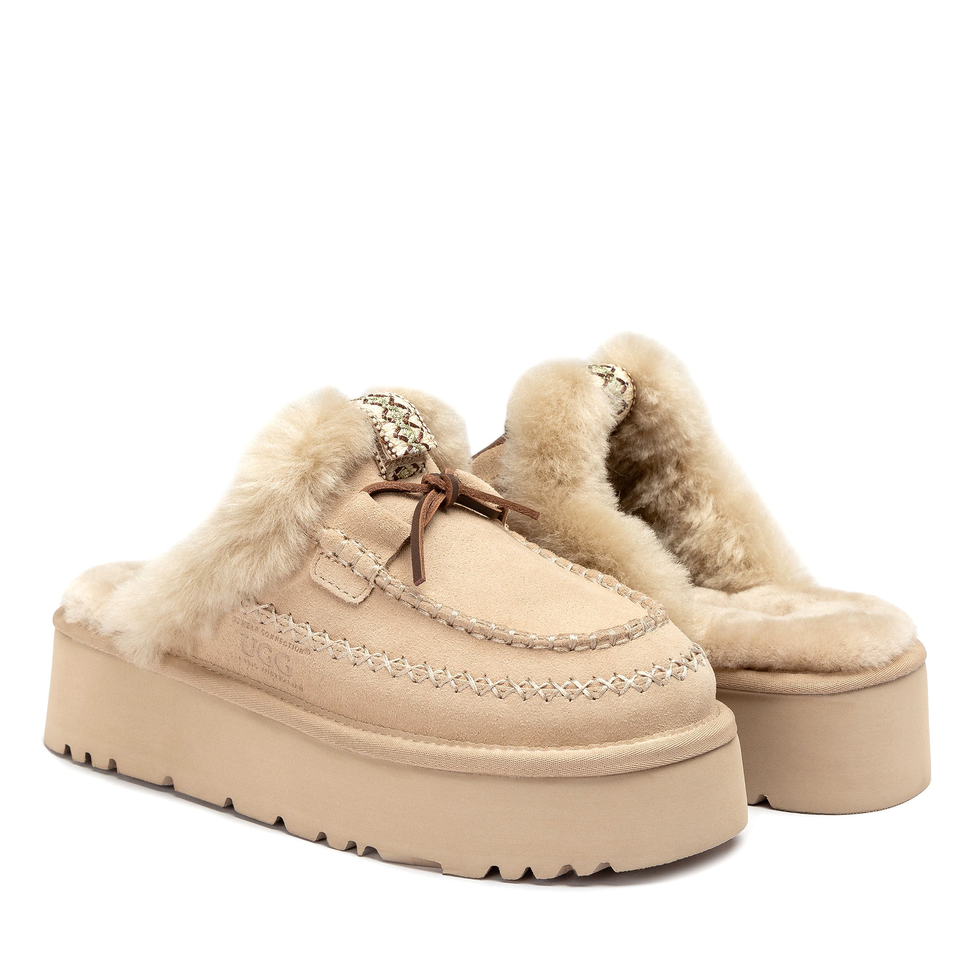 Lace Bow Platform Slippers