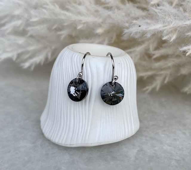 Crystal Hook Earrings - Silver Night