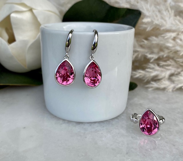 Pear Crystal Earrings - Rose