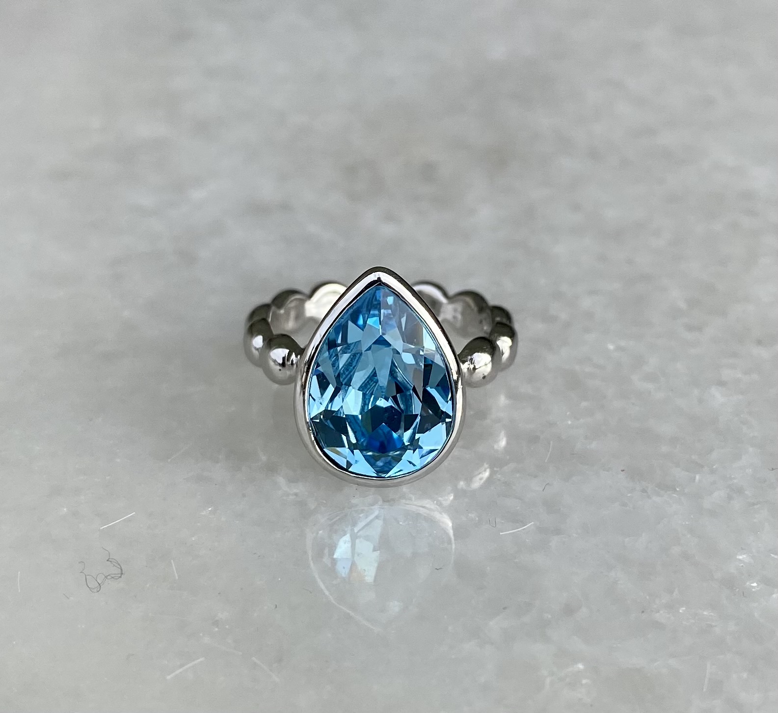 Pear Crystal Ring - Aquamarine
