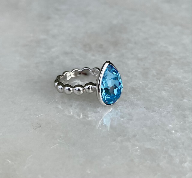 Pear Crystal Ring - Aquamarine