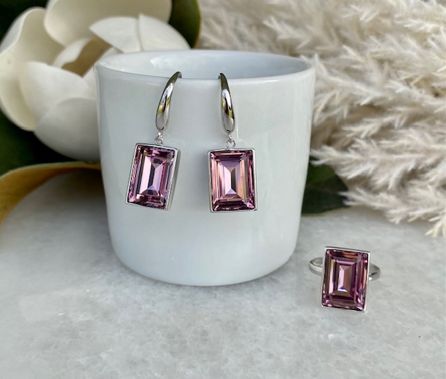 Emerald Cut Earring - Light Amethyst