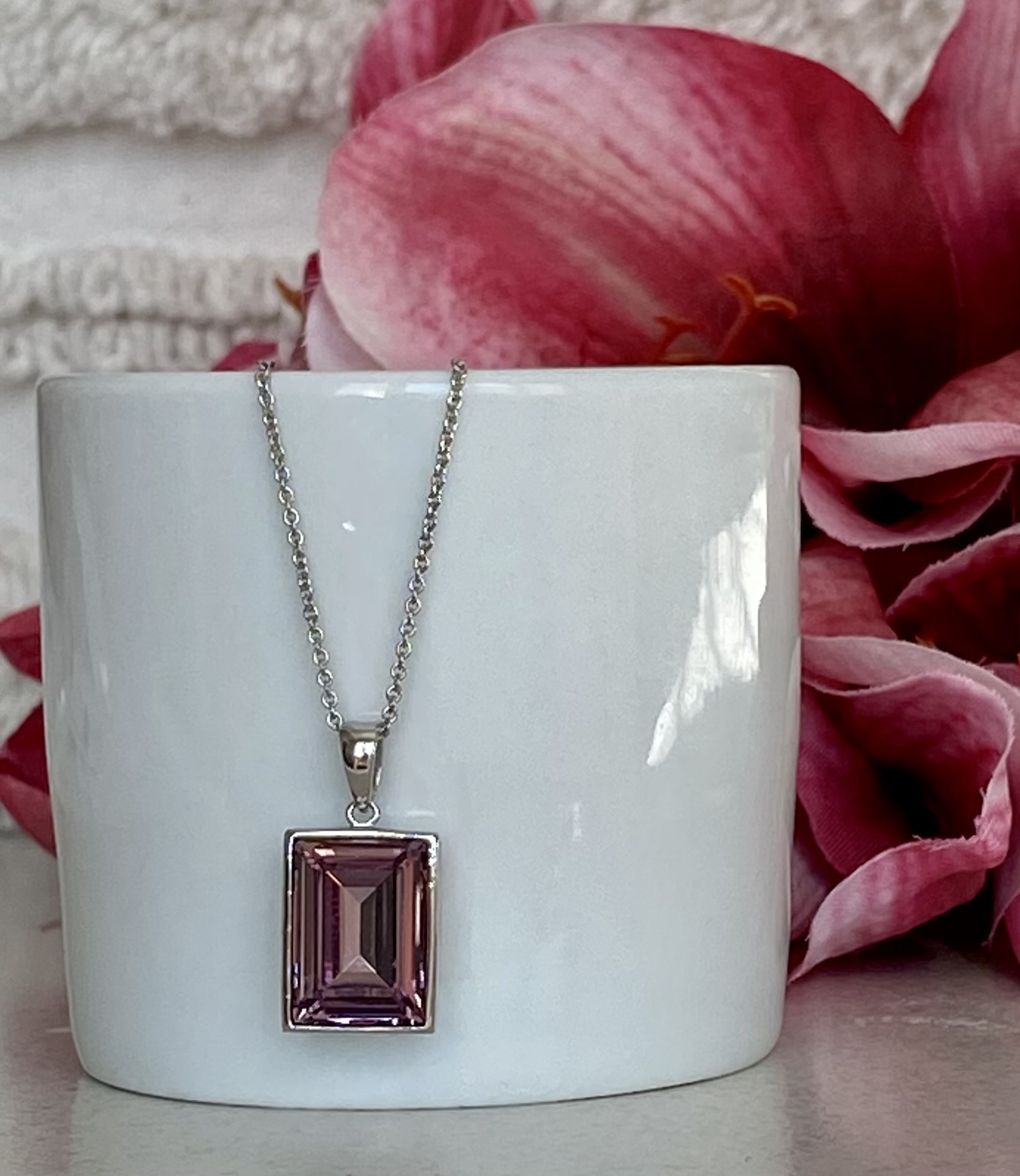 Emerald Cut Earring - Light Amethyst
