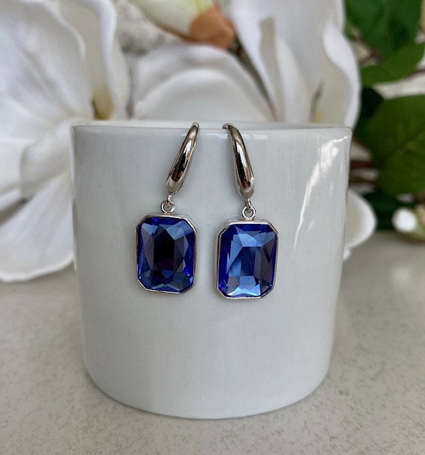 Radiant Crystal Hook Earrings - Sapphire
