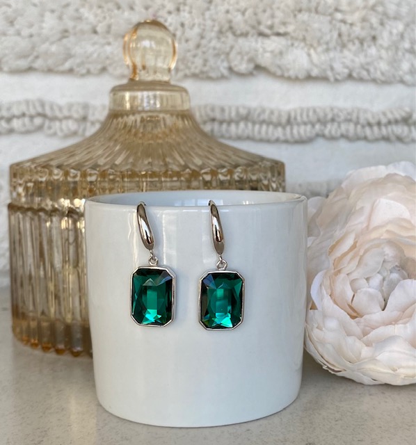 Radiant Crystal Hook Earrings - Emerald