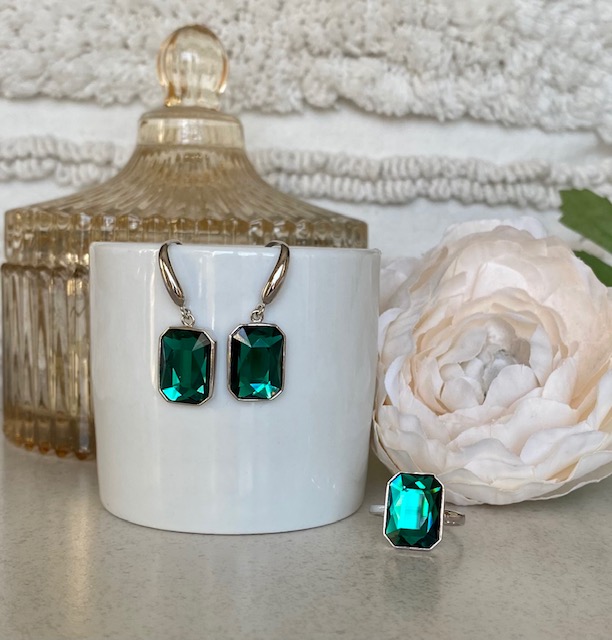 Radiant Crystal Hook Earrings - Emerald