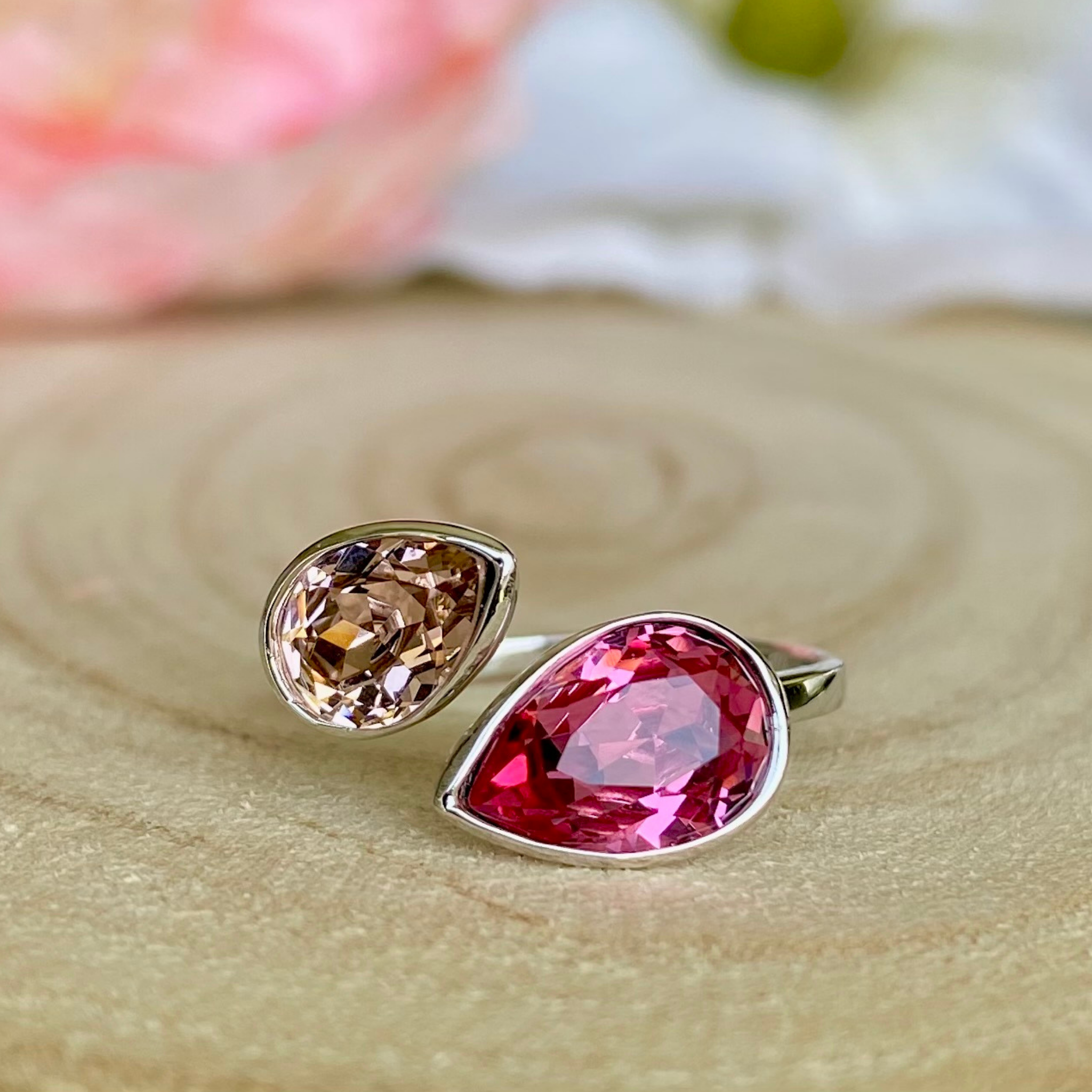 Pink Double Open Crystal Ring