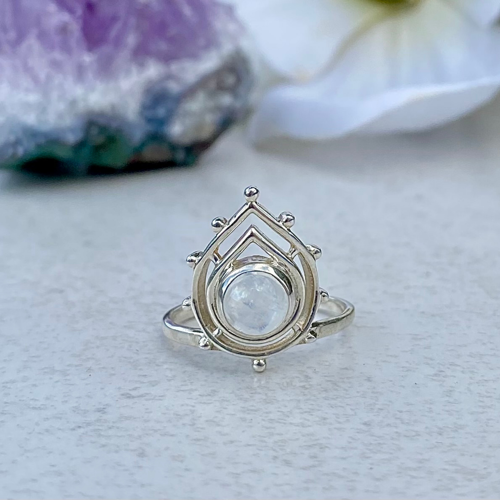 Moonstone Droplet Ring