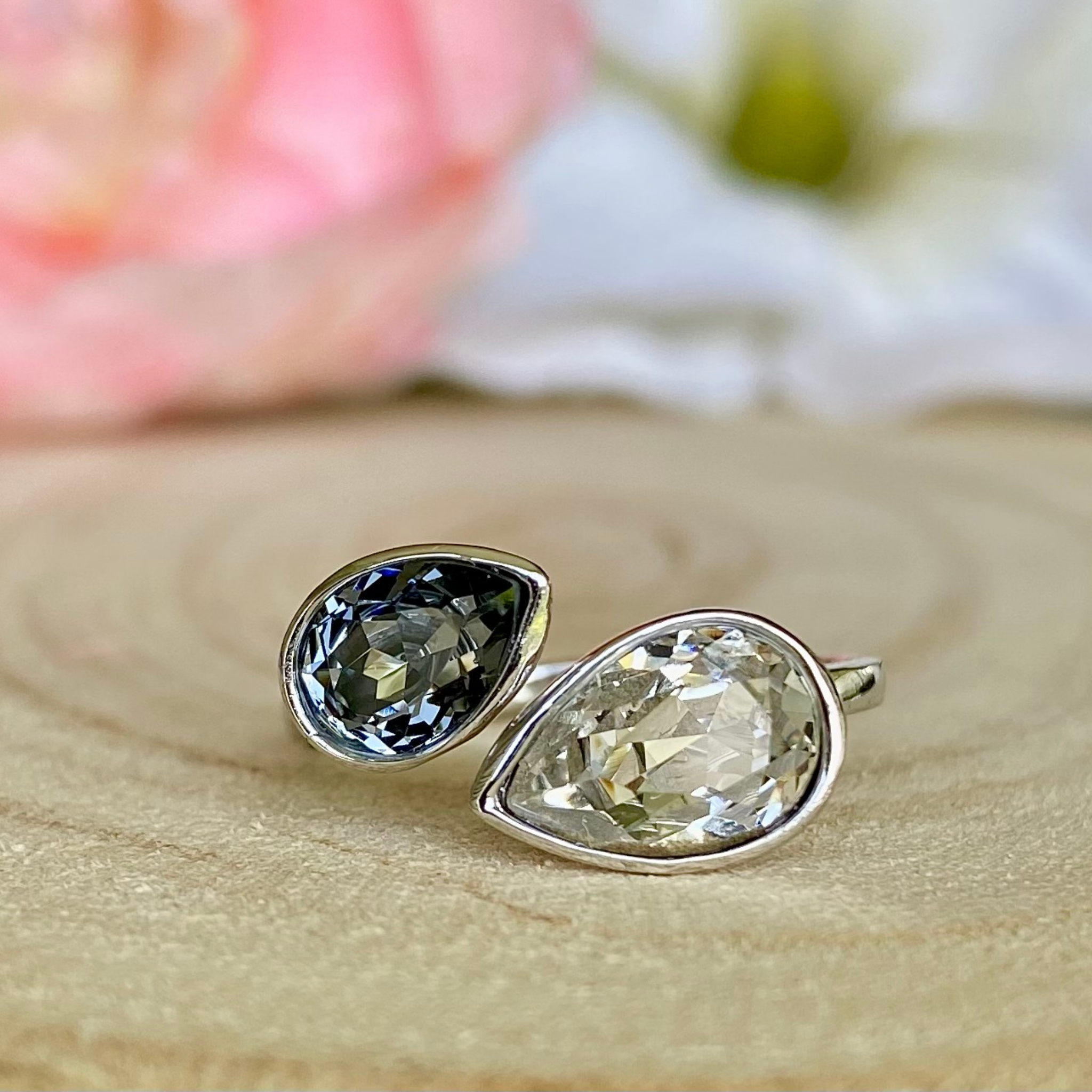 Black Double Crystal Open Ring