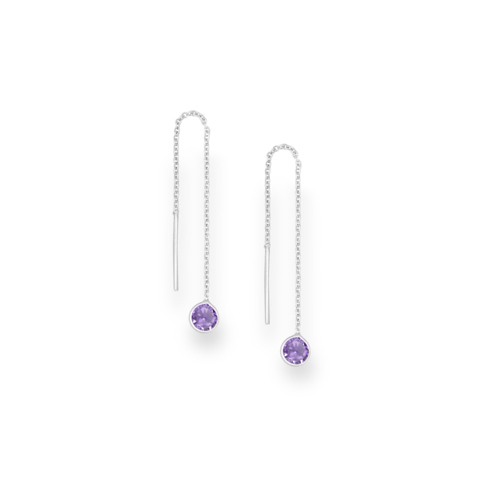 Purple CZ Threader Earring