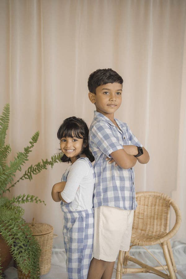 Jesse Blue Gingham Classic Style Blue Gingham Linen Shirt: Plaid / Linen / 6y