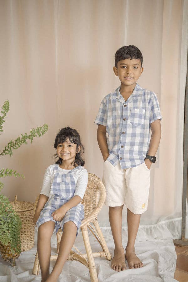 Jesse Blue Gingham Classic Style Blue Gingham Linen Shirt: Plaid / Linen / 6y