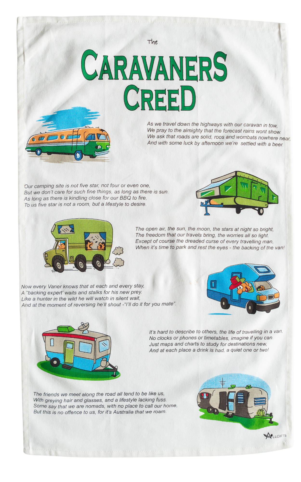 Tea Towel - Caravaners Creed: Hangsell (Carded)