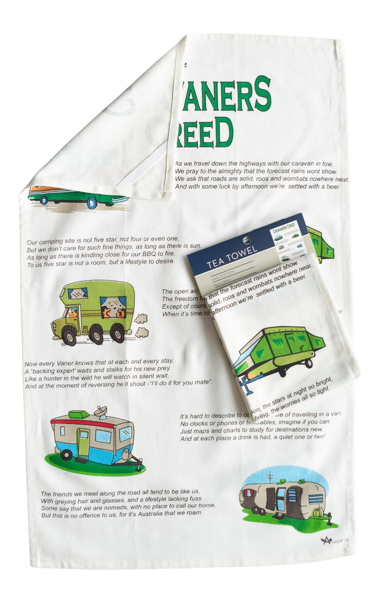Tea Towel - Caravaners Creed: Hangsell (Carded)