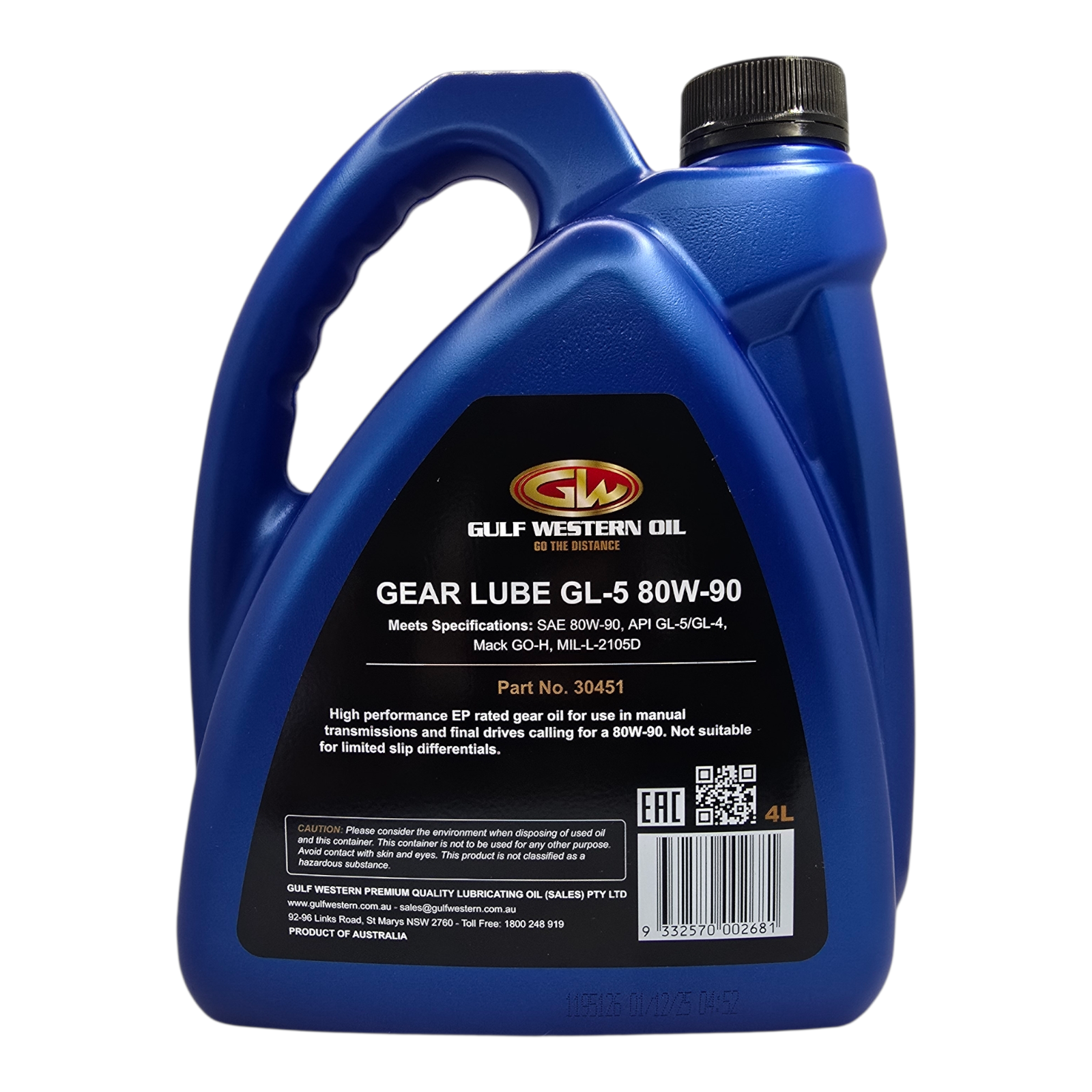 Gulf Western 80W-90 Gear Lube (GL-5) 4L AUSTRALIAN MADE