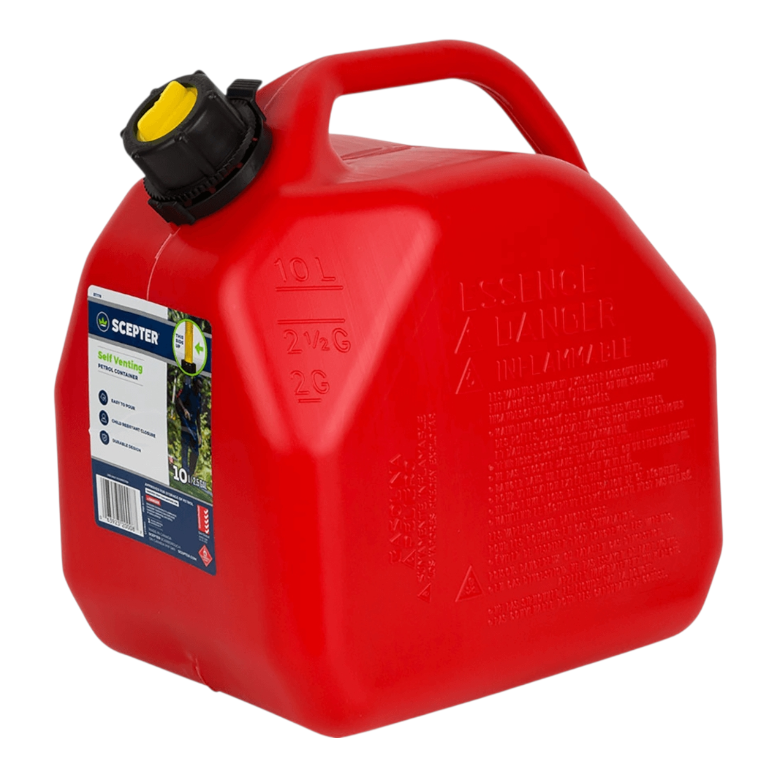 Scepter Petrol Fuel Jerry Can 10L Red