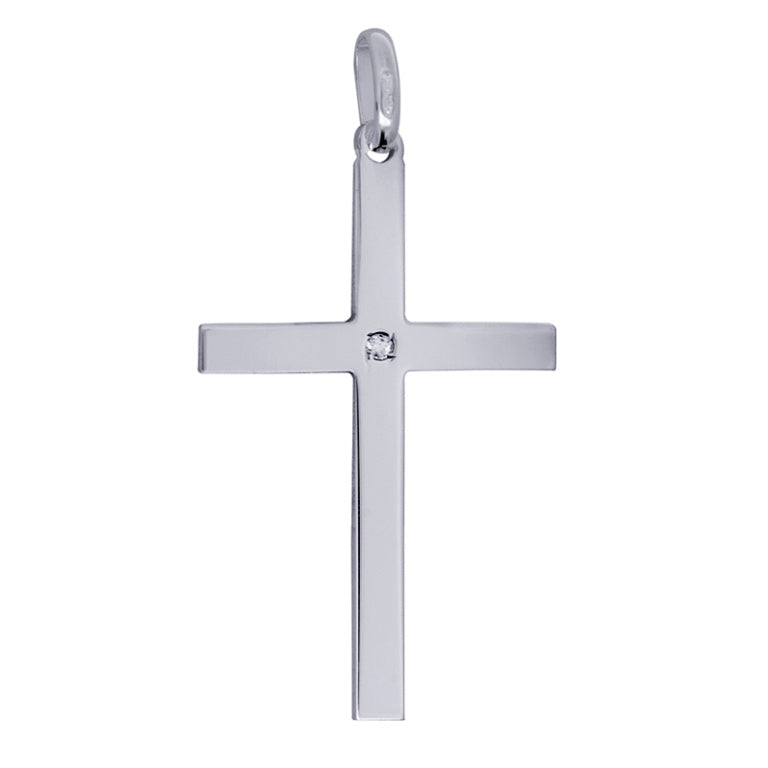 R89 – S/S Large Plain Cross with White Cz