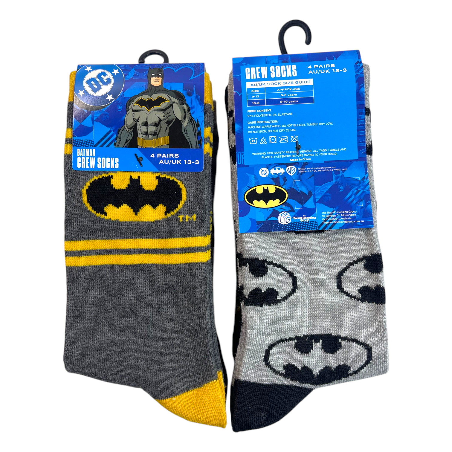 DC Comic - Batman 4 Crew Pack Socks Shoe Size 13 - 3