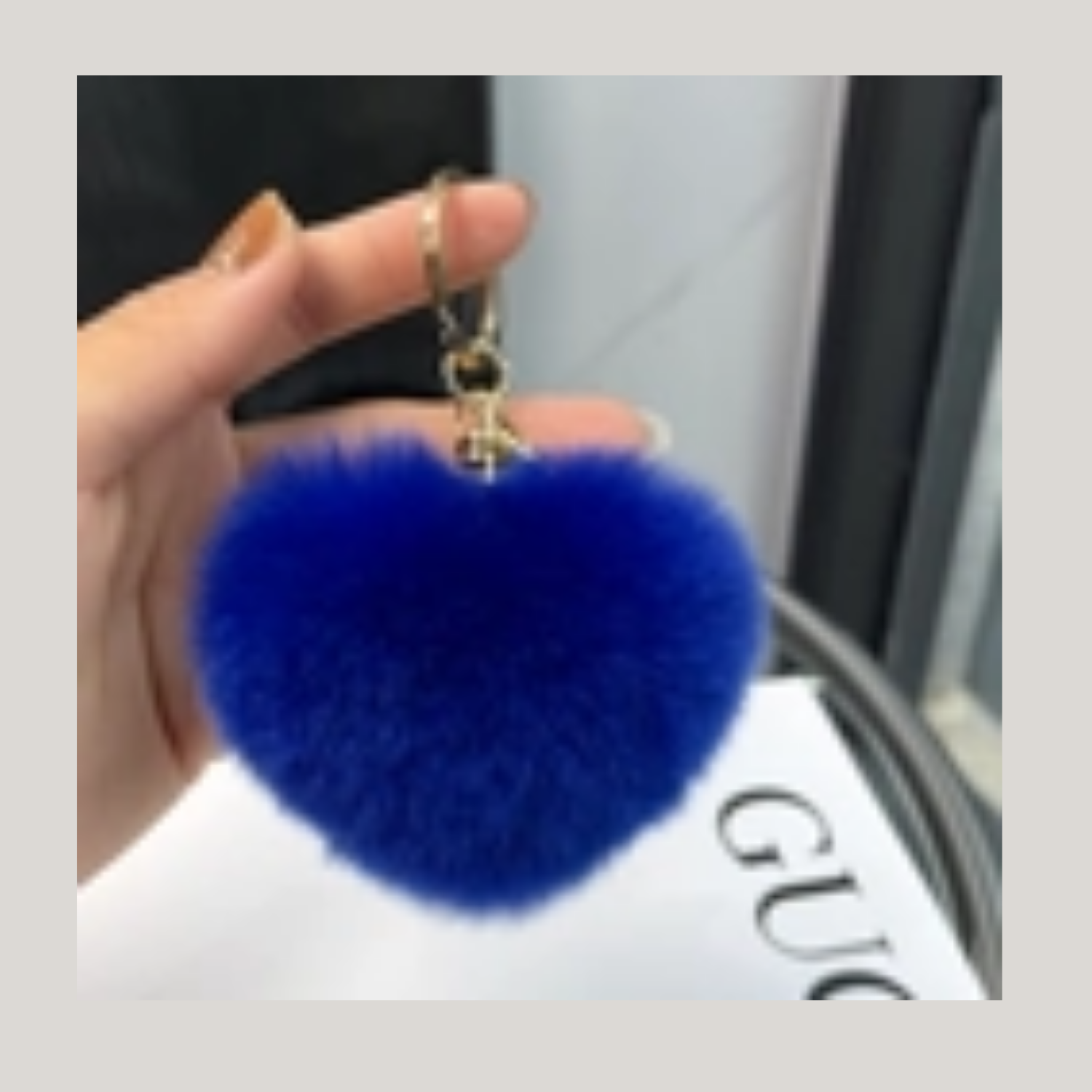 Plush Heart Keychain – Soft Fur Bag Charm Blue, wine red, grey, beige