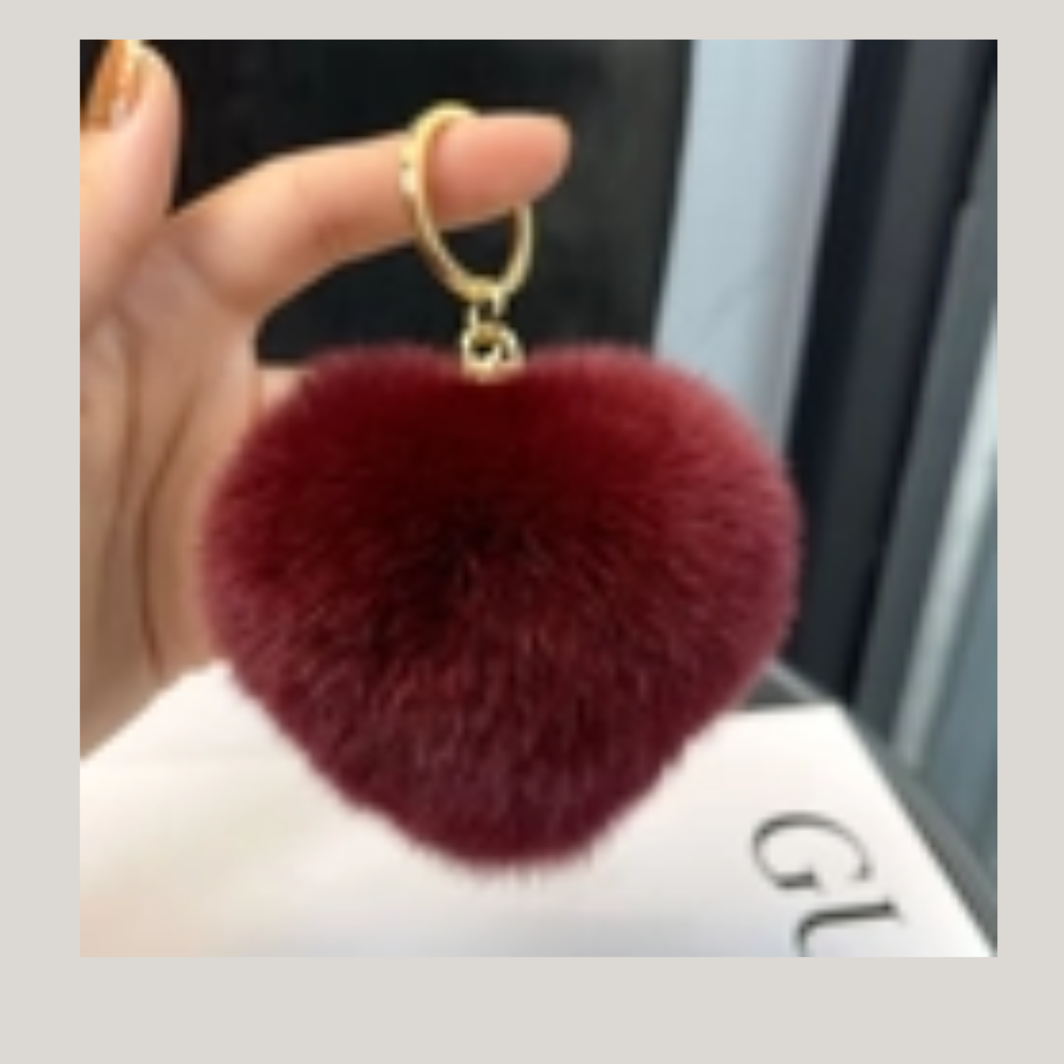 Plush Heart Keychain – Soft Fur Bag Charm Blue, wine red, grey, beige