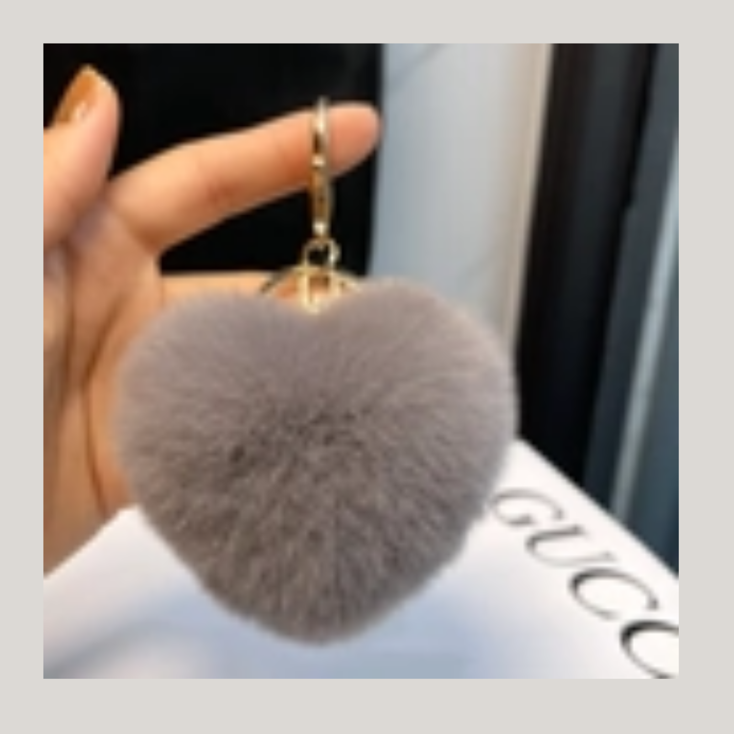 Plush Heart Keychain – Soft Fur Bag Charm Blue, wine red, grey, beige