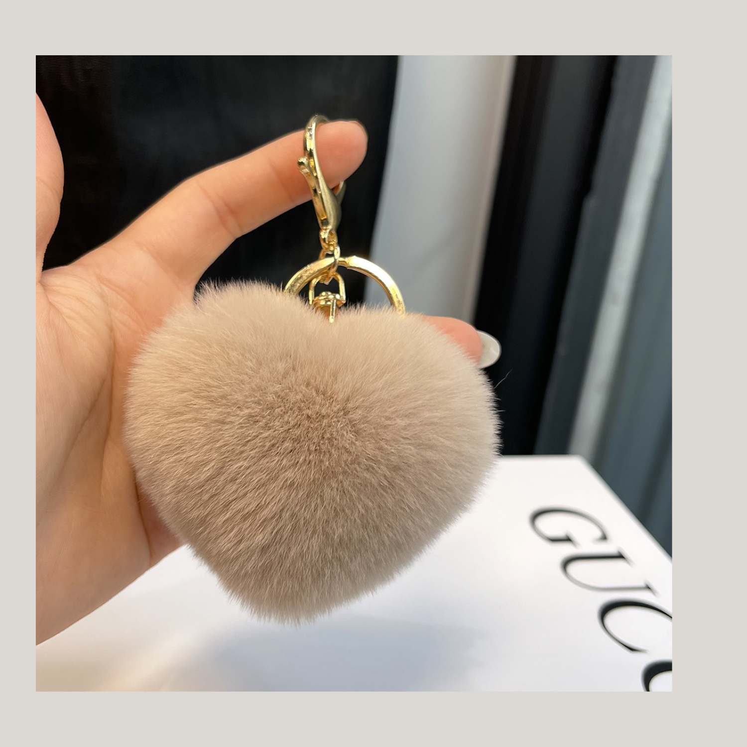 Plush Heart Keychain – Soft Fur Bag Charm Blue, wine red, grey, beige
