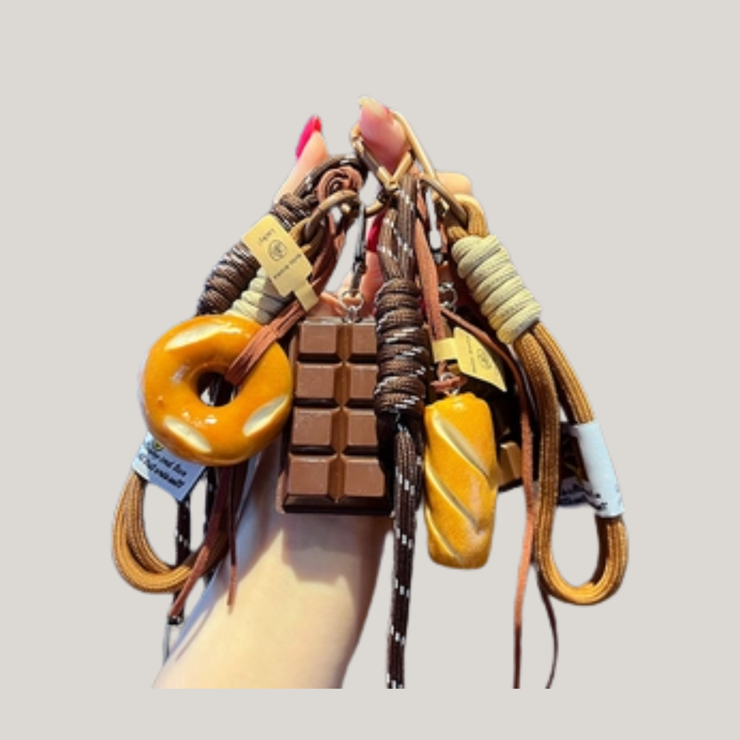 Cute Food Keychain – Chocolate, Croissant & Pretzel Bag Charms