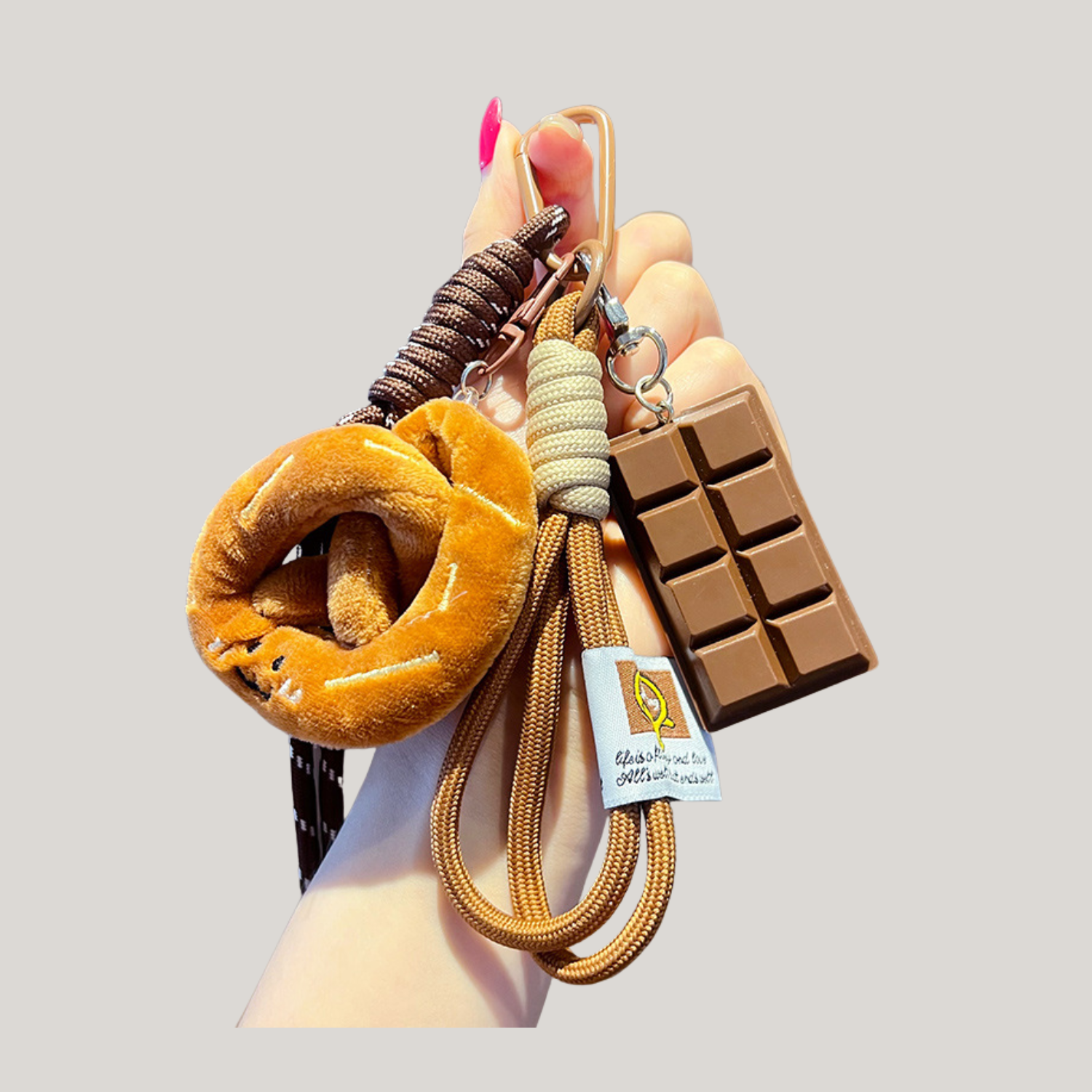 Cute Food Keychain – Chocolate, Croissant & Pretzel Bag Charms