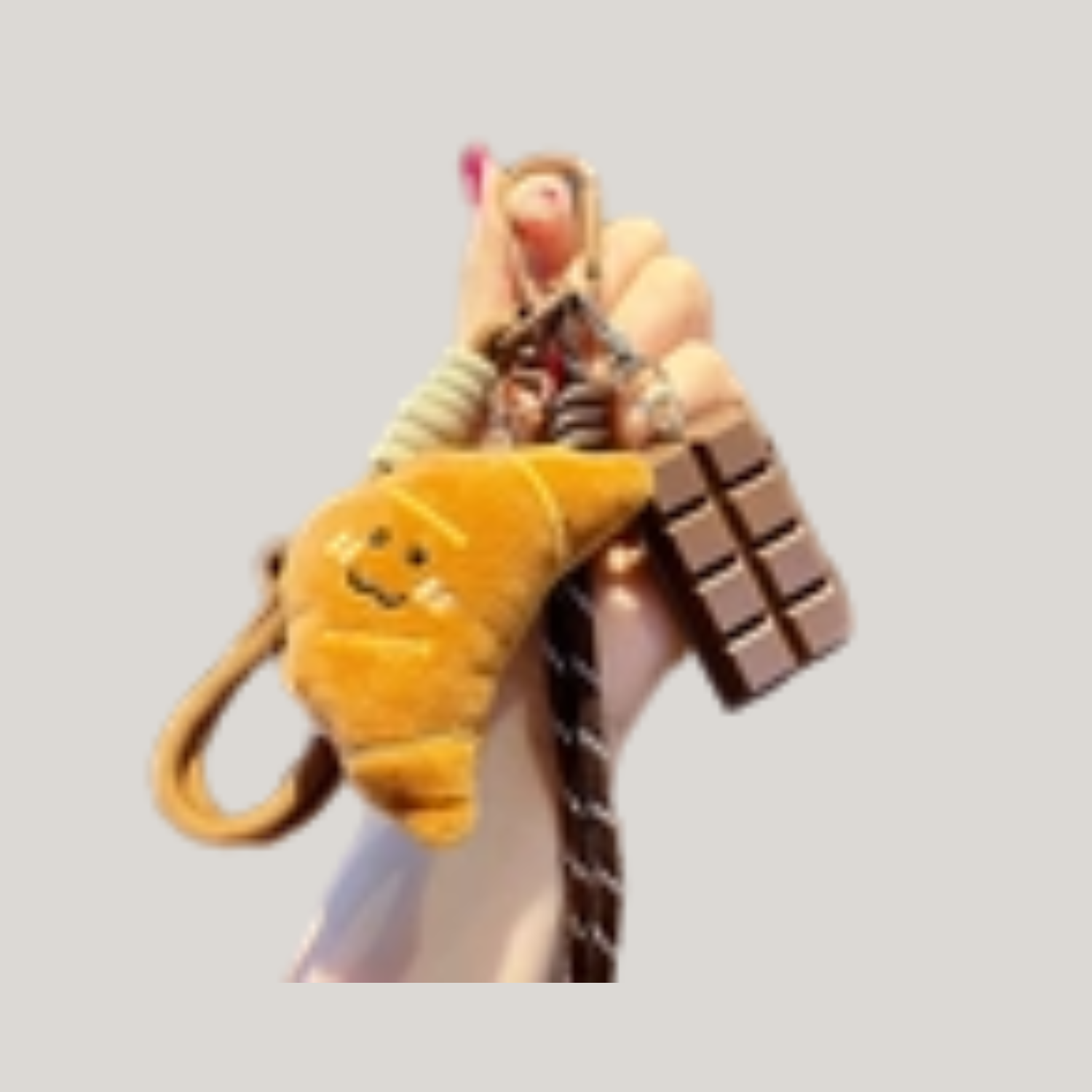 Cute Food Keychain – Chocolate, Croissant & Pretzel Bag Charms