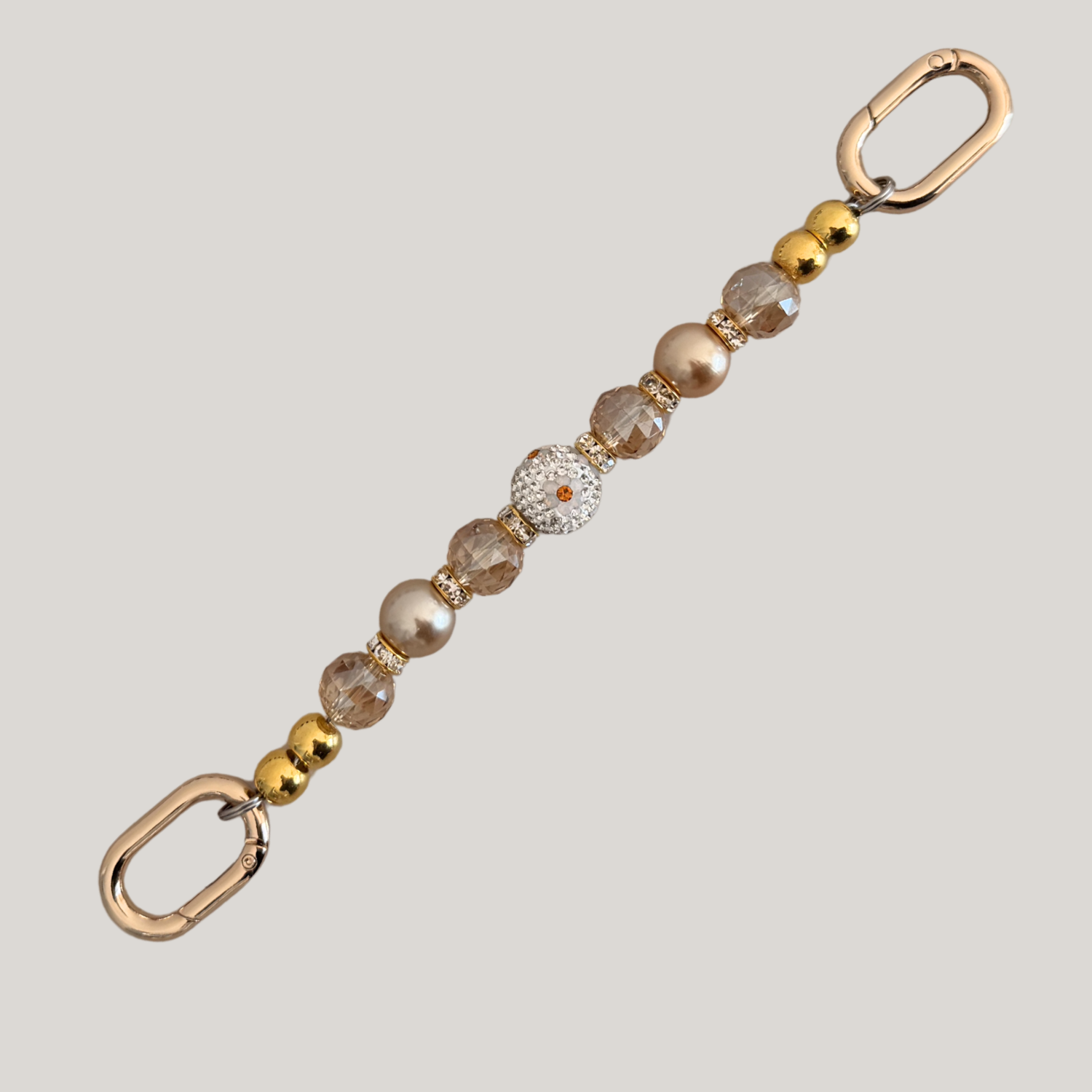 Glam & Go Keyfinder – Champagne Bloom Beaded Keychain for Bags