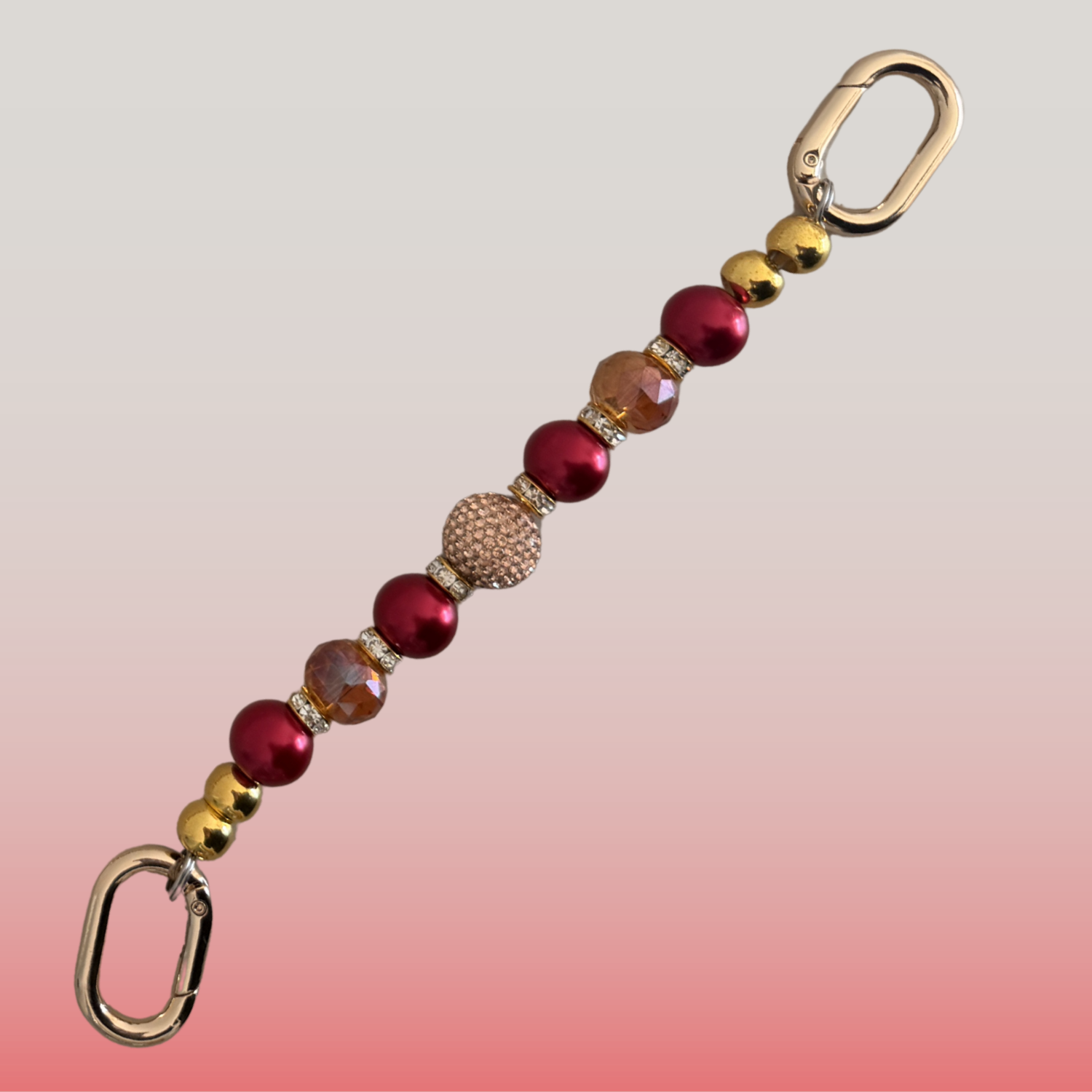 Glam & Go Keyfinder – Ruby Luxe Beaded Keychain for Bags