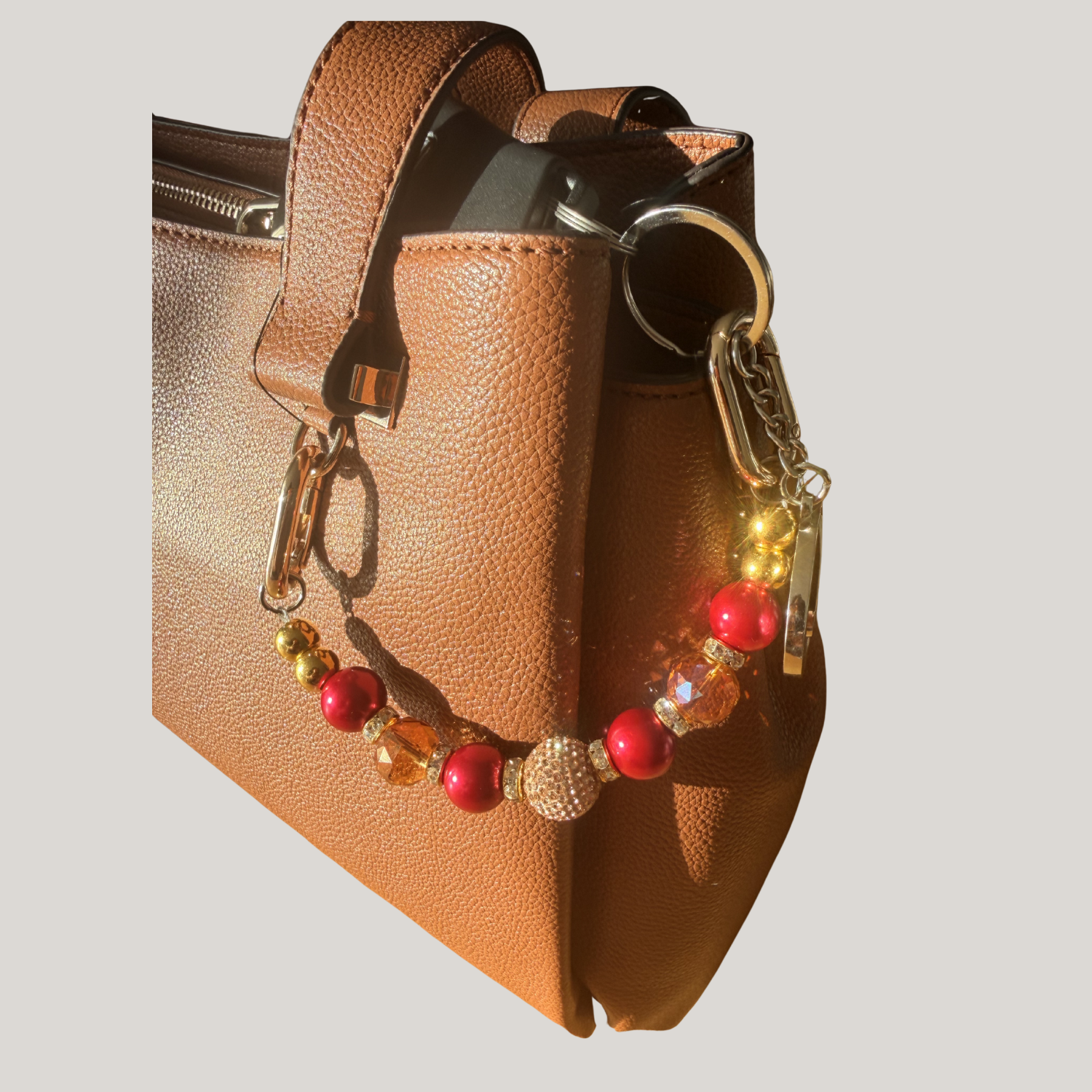 Glam & Go Keyfinder – Ruby Luxe Beaded Keychain for Bags