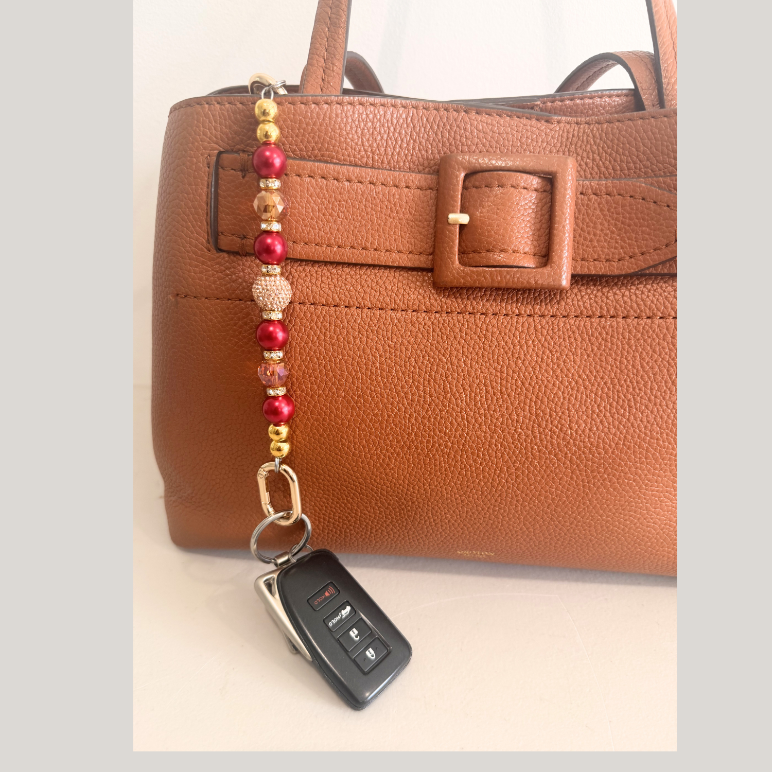 Glam & Go Keyfinder – Ruby Luxe Beaded Keychain for Bags