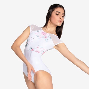 Child Floral Mesh Cap-Sleeve Leotard - Feliciana