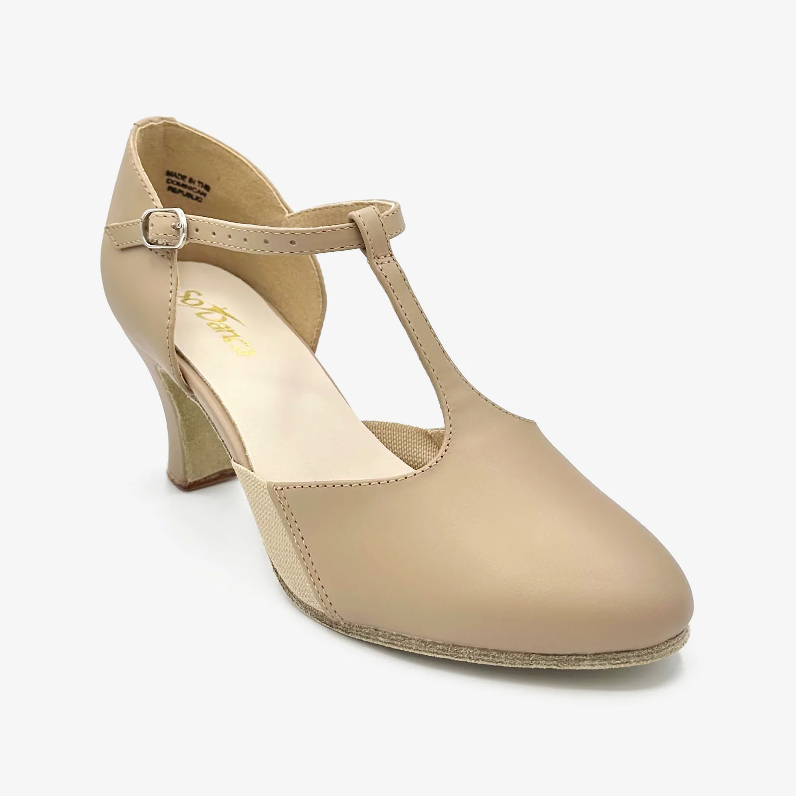 2.5" Heel Suede Sole T-strap Character Shoe (Tan)