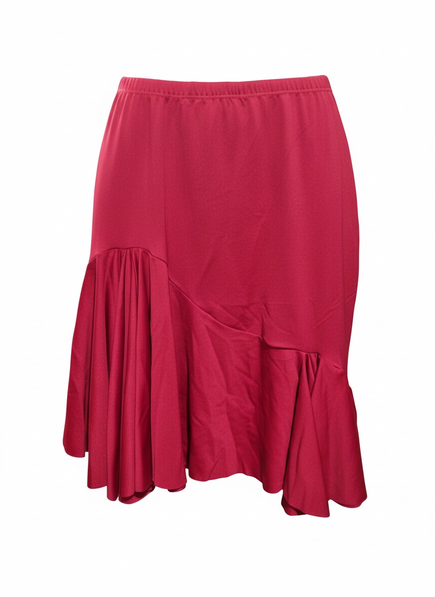 Women's Latin Knee-Length Skirt with Asymmetric Ruffles (Red)