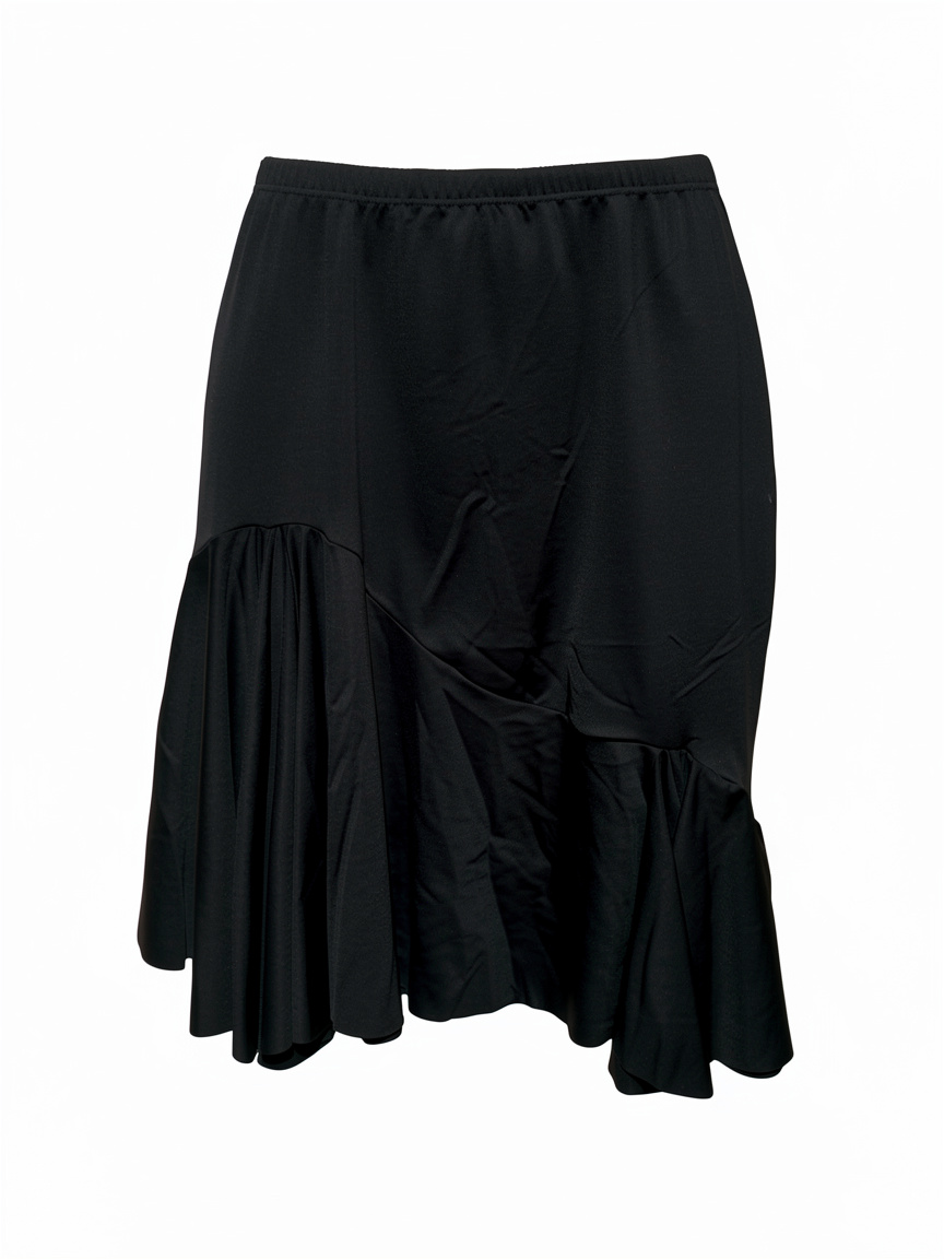 Women's Latin Knee-Length Skirt with Asymmetric Ruffles (Black)