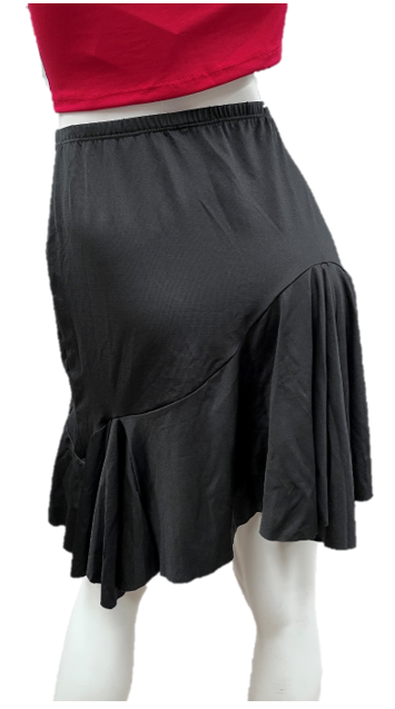 Women's Latin Knee-Length Skirt with Asymmetric Ruffles (Black)