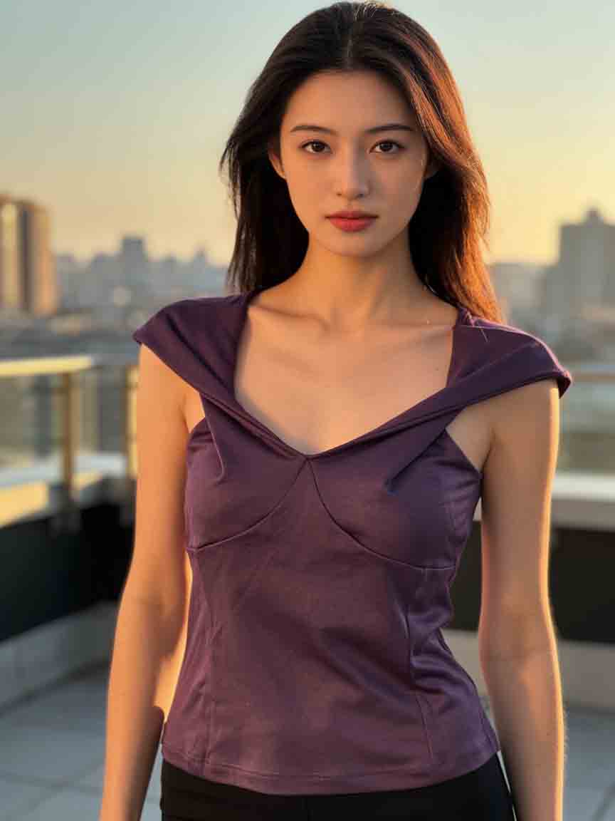Women's Latin Top with Twist Straps (Dark Purple)