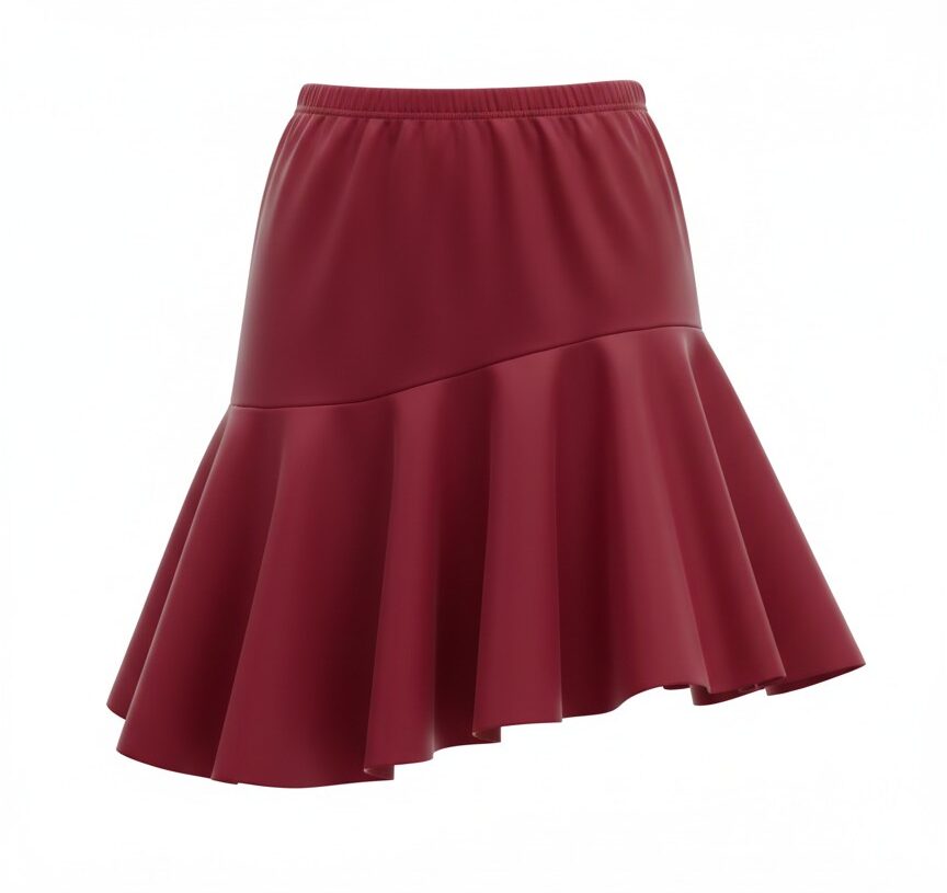 Women's Latin Skirt with Asymmetric Ruffles (Red)