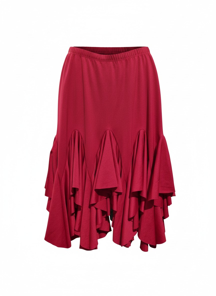 Women's Latin Mid-Length Ruffle Skirt (Red)