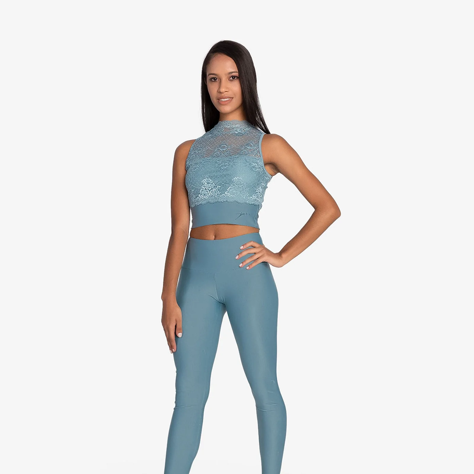 Adult Mock Neck Crop Top with Flowered Lace (Fae)