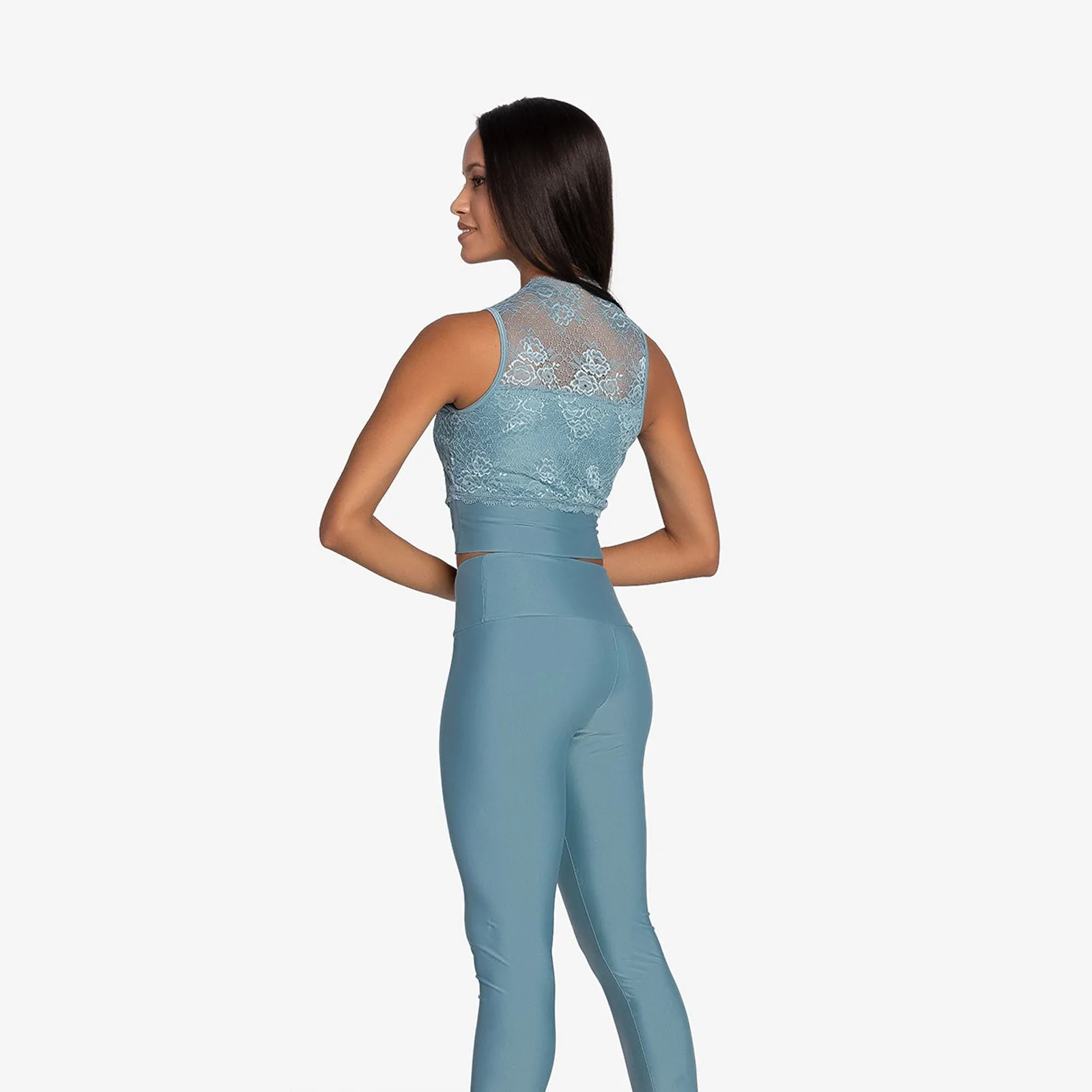 Adult Mock Neck Crop Top with Flowered Lace (Fae)
