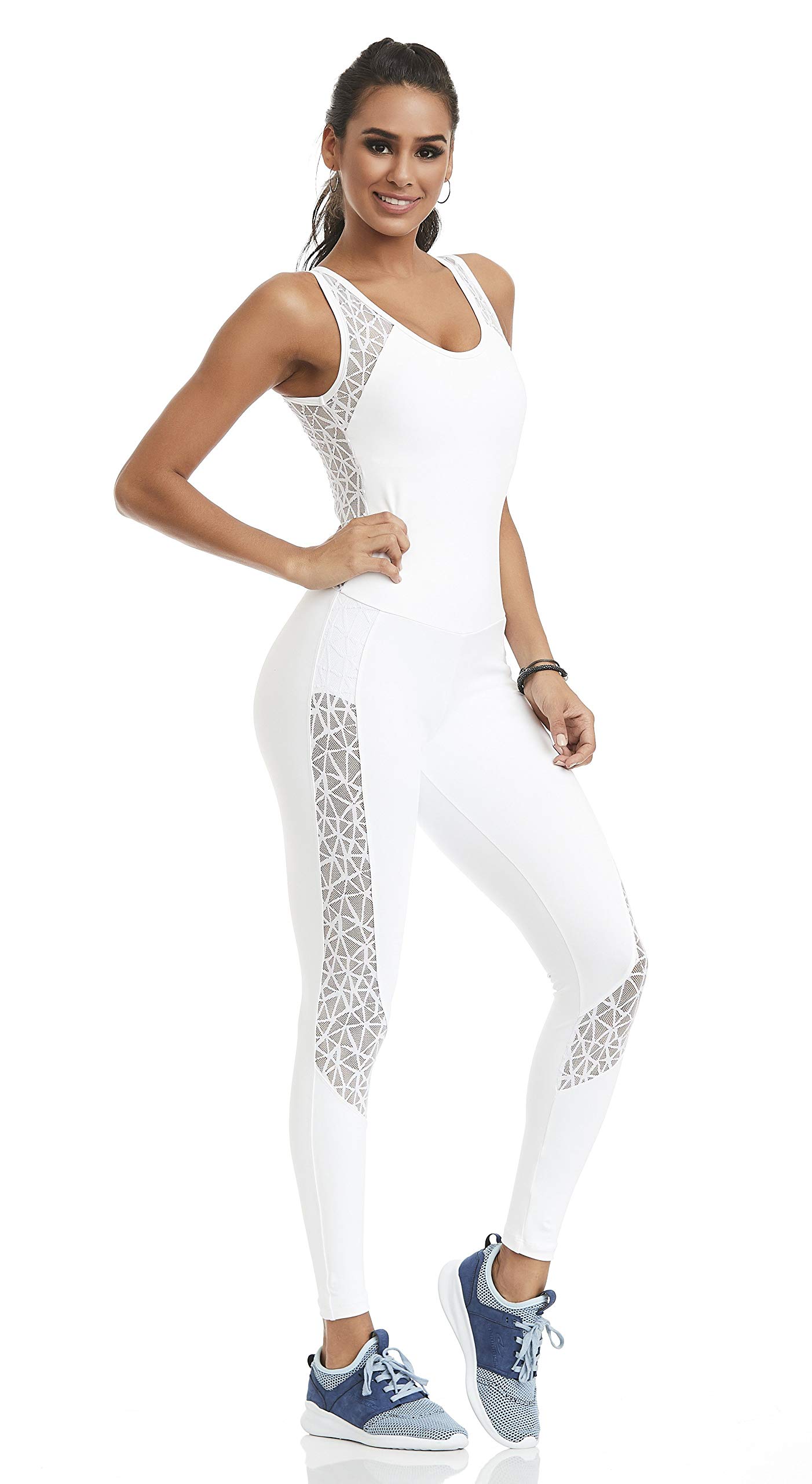 Women's Unitard with Lace Panels (White)