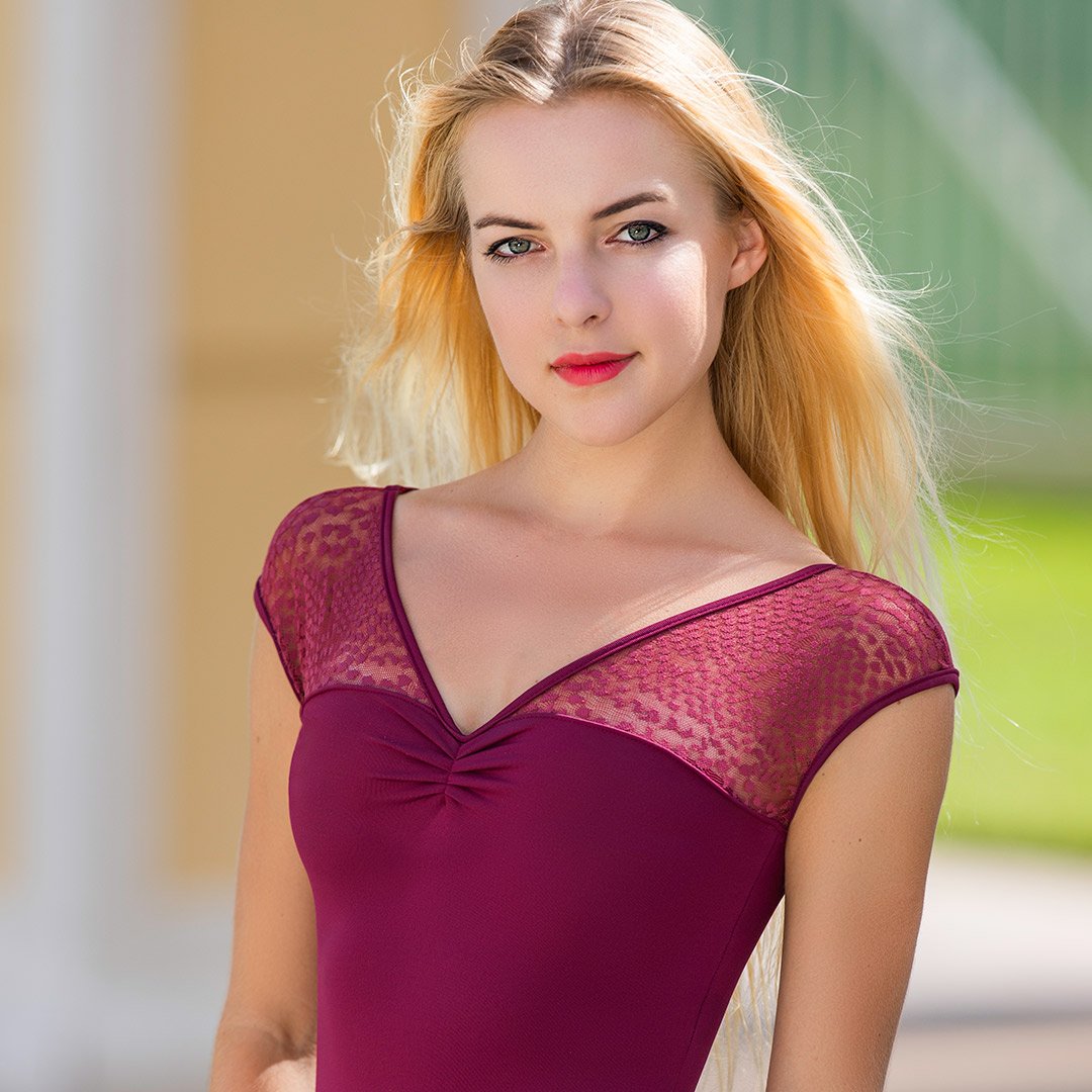 Adult Sweetheart Spotted Mesh Cap-Sleeve Leotard - Blast