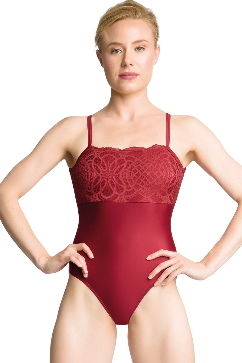 Adult Camisole Leotard with Lace Overlay on Upper Bodice and Back