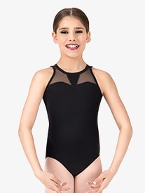 Girls High Neckline Leotard - Black