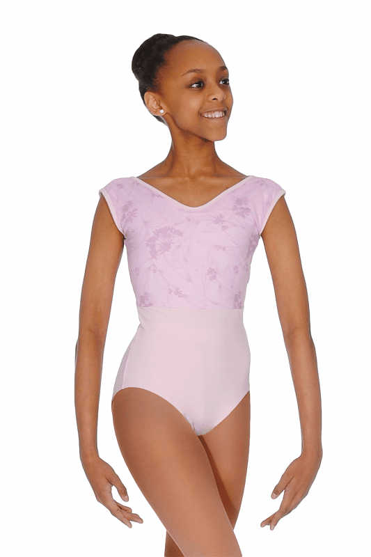 Girls Cap Sleeve with Soft Mesh Print Leotard - Light Lilac